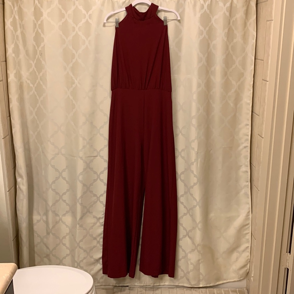 Lulus backless halter jumpsuit with pockets